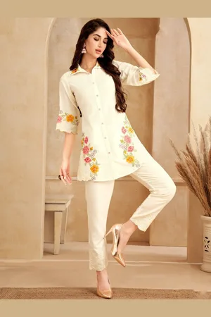 AUTUMN LANE Asmi Pearl Floral Embroidered Shirt With Trouser