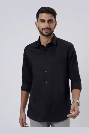 JADE BLUE Men Spread Collar Solid Cotton Slim Fit Casual Shirt