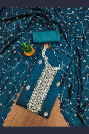 Ishin Floral Embroidered Zari Unstitched Dress Material