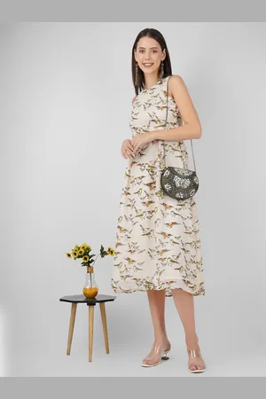 BEATNIK Floral Printed Georgette A-Line Midi Dress