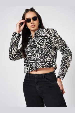 Pantaloons Animal Print Shirt Style Crop Top