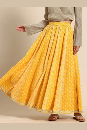 anayna Floral Printed Pure Cotton Flared Maxi Skirt