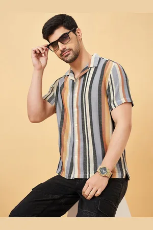 PEOPLE Men Spread Collar Vertical Striped Cotton Relaxed Fit Casual Shirt
