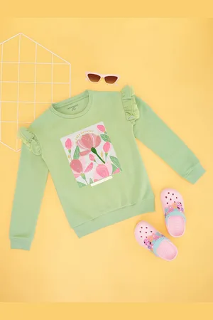 Pantaloons Girls Floral Printed Round Neck Cotton Pullover Sweatshirt