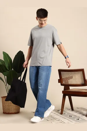 Mast & Harbour Men Wide Leg Light Fade Stretchable Jeans
