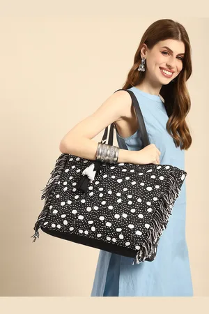 Sangria Textured Shopper Tote Bag with Fringes