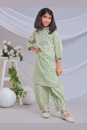 misbis Girls Floral Printed Gotta Patti Pure Cotton Kurta with Palazzos