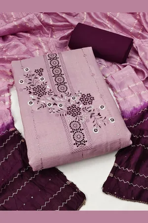 Ishin Lavender Floral Embroidered Unstitched Dress Material