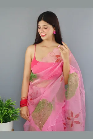 Ishin Floral Embroidered Organza Saree With Blouse Piece