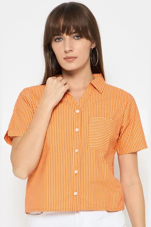 BAESD Women Classic Spread Collar Vertical Striped Cotton Casual Shirt