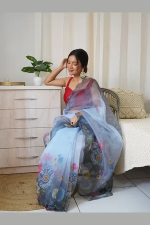 Ishin Floral Organza Saree With Blouse Piece