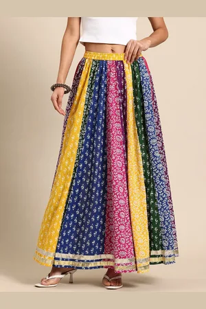 anayna Floral Printed Pure Cotton Flared Maxi Skirt