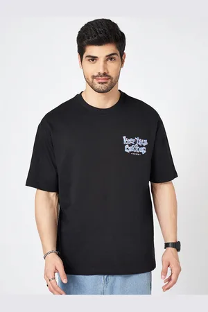 PEOPLE Men Typography Printed Round Neck Cotton Boxy T-shirt