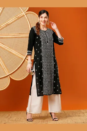ADAM Co. Floral Embroidered Thread Work Cotton A-Line Kurta
