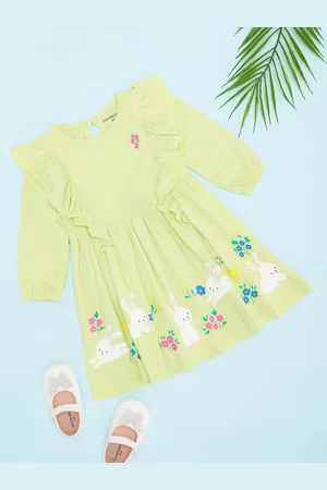 Pantaloons Girls Round Neck Puff Sleeves A-Line Dress
