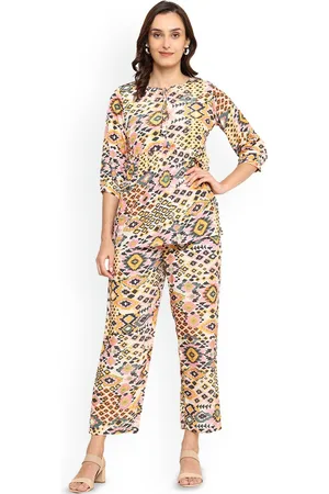 Yash Gallery Geometric Printed Top With Trousers