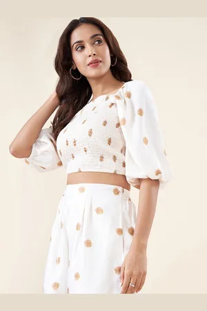 Pantaloons Print Puff Sleeve Crop Top