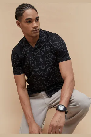 Lifestyle Men Cuban Collar Abstract Printed Cotton Casual Shirt