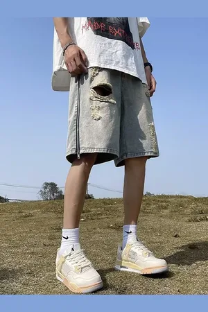 HERE&NOW Men Denim Distressed Mid-Rise Regular Fit Shorts