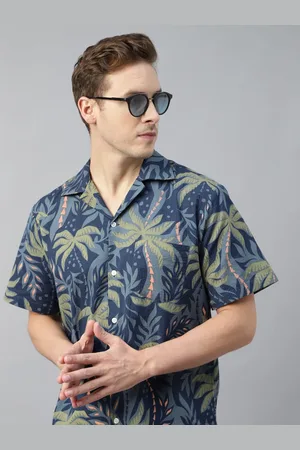 HANCOCK Men Comfort Cuban Collar Floral Printed Cotton Relaxed Fit Casual Shirt
