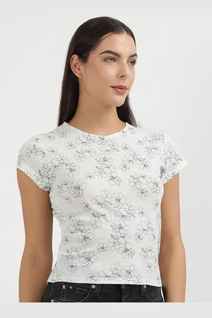 Calvin Klein Women Floral Printed Polo Collar Pockets Slim Fit T-shirt