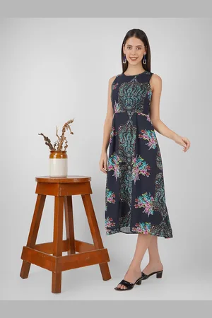 BEATNIK Floral Printed Georgette Fit & Flare Midi Dress