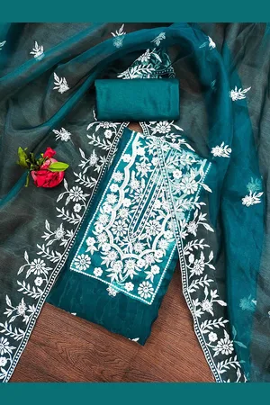 Ishin Floral Embroidered Organza Unstitched Dress Material