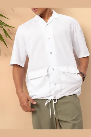 Kook N Keech Go Minimalist Porcelain Cuban Style Tie-Hem Oversized Shirt