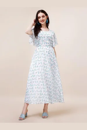 Kalini Floral Print Flared Sleeve Georgette Fit & Flare Maxi Dress
