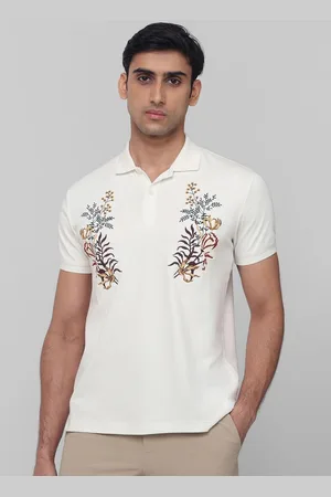 Mufti Men Embroidered Solid Polo Collar Cotton Slim Fit T-shirt