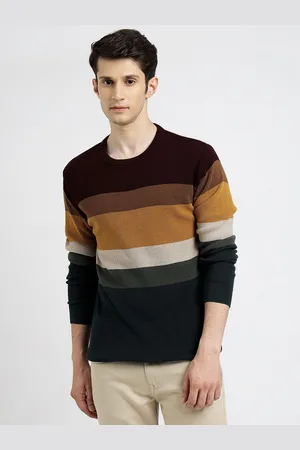 JADE BLUE Men Striped Round Neck Pure Cotton Slim Fit T-shirt