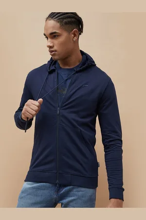 Lifestyle Men Graphic Printed Hood Cotton Front-Open Sweatshirt