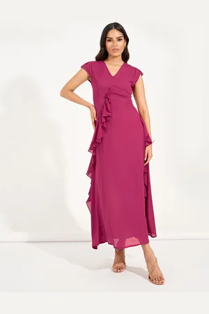 Styli Women Solid Short Sleeve A-Line Maxi Dress With Frill Detail