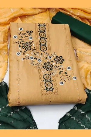 Ishin Floral Embroidered Zari Unstitched Dress Material