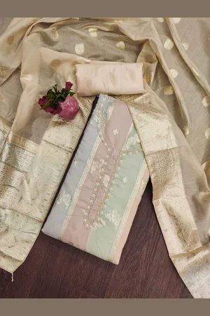 Ishin Floral Woven Design Beads and Stones Unstitched Dress Material