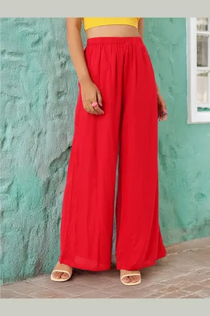 DressBerry Women Cherry Red Breezy Essentials Wide Leg Trousers