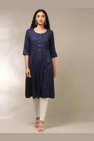 ALENA Striped Round Neck Sequinned A-Line Kurta