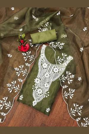 Ishin Embroidered Thread Work Organza Unstitched Dress Material