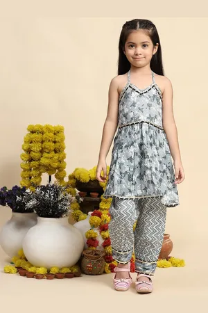 Cutiekins Girls Floral Printed A-Line Cotton Kurta with Salwar