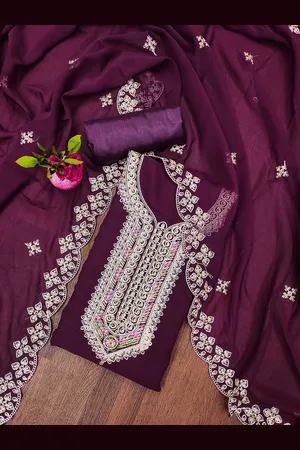 Ishin Floral Embroidered Zari Silk Georgette Unstitched Dress Material