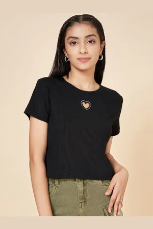 Pantaloons Girls Solid Mandarin Collar Cotton T-shirt