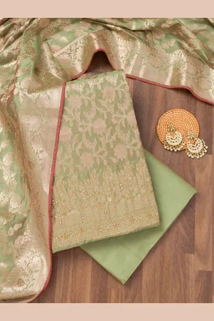 Koskii Floral Woven Design Beads and Stones Unstitched Dress Material