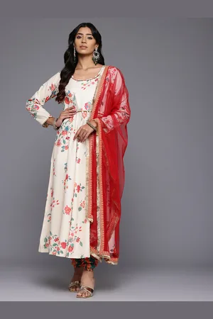 Ahalyaa Floral Printed Pleated Sequinned Kurta With Churidar & Dupatta