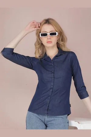 Crimsoune Club Women Smart Spread Collar Solid Cotton Slim Fit Casual Shirt