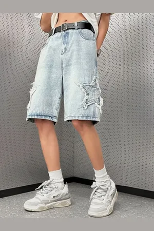 HERE&NOW Men Mid-Rise Cotton Denim Shorts