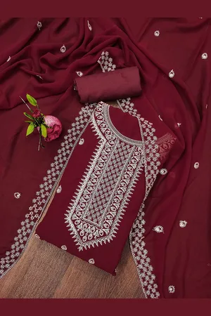 Ishin Floral Embroidered Silk Georgette Zari Unstitched Dress Material