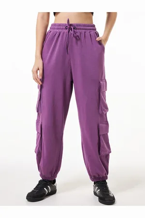 Bewakoof Purple Women Relaxed Super Loose Fit Cotton Cargo Jogger