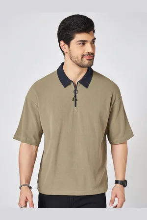 PEOPLE Men Solid Polo Collar Cotton Boxy T-shirt