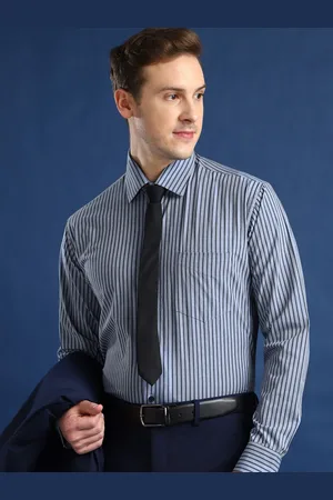HANCOCK Men Standard Spread Collar Vertical Striped Cotton Slim Fit Formal Shirt
