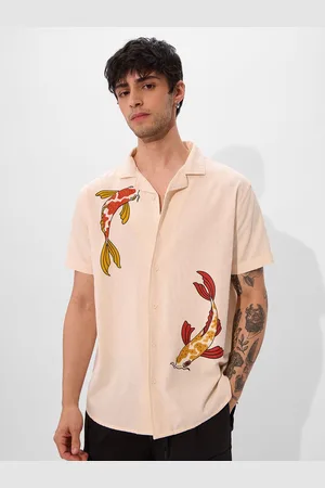 The Souled Store Men Cuban Collar Animal Printed Cotton Linen Casual Shirt